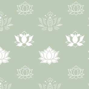 Zen Lotus Flowers white on sage green