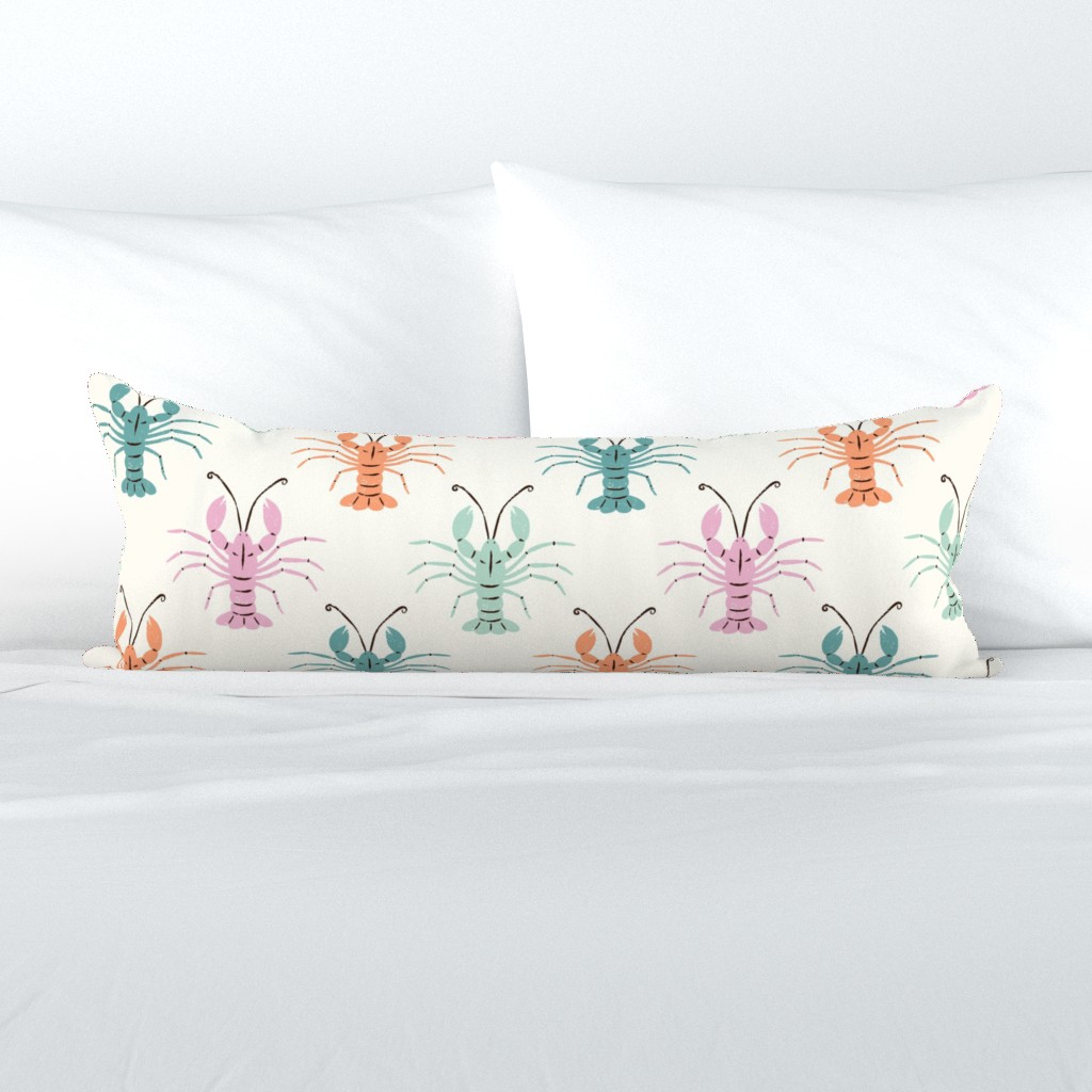 Whimsical Crustaceans: Colorful Lobsters on a White Smoke Background