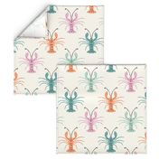 Whimsical Crustaceans: Colorful Lobsters on a White Smoke Background