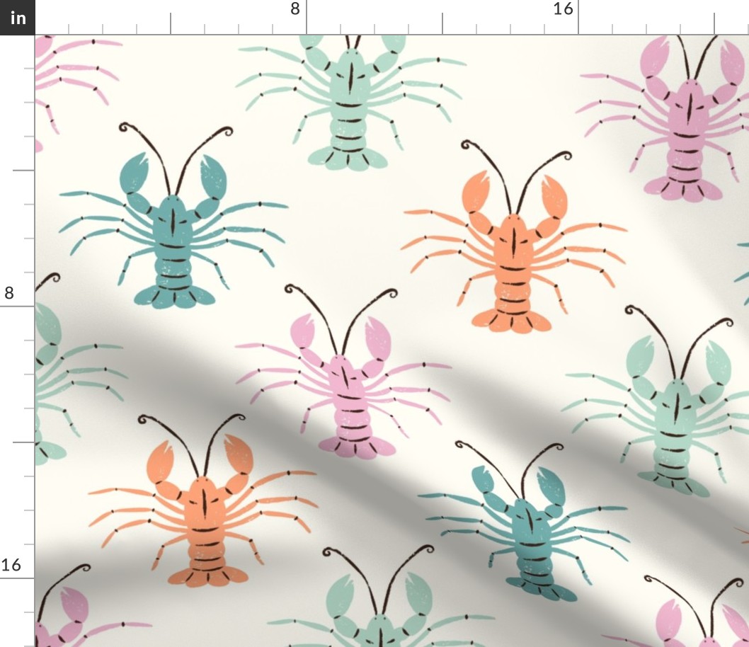 Whimsical Crustaceans: Colorful Lobsters on a White Smoke Background