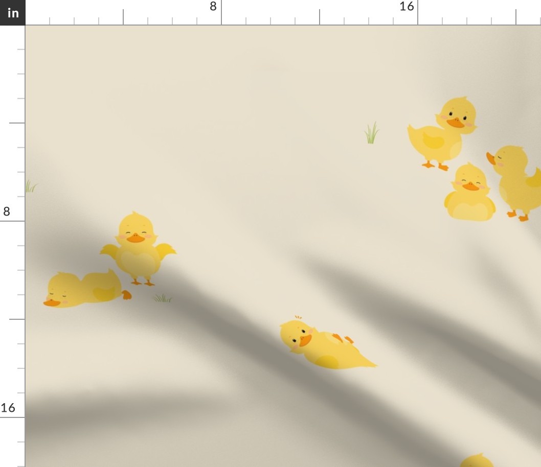 Ducklings on Yellow Background