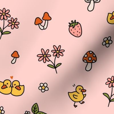 Spring ducks and flowers - pink