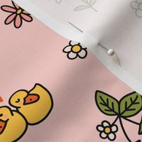 Spring ducks and flowers - pink