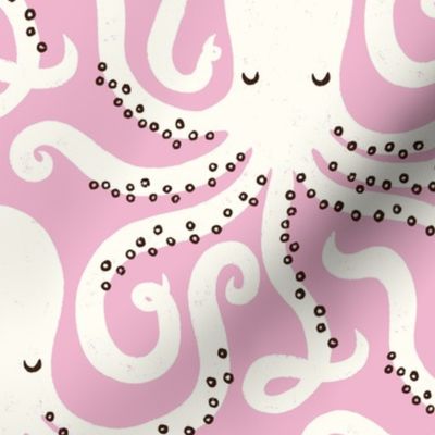 Whimsical Sea Creatures:  White Octopuses on a Blush Pink Background