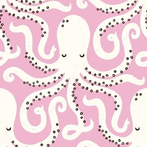 Whimsical Sea Creatures:  White Octopuses on a Blush Pink Background