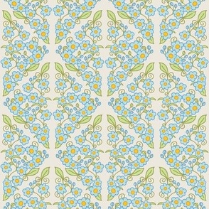 folk floral diamond shapes - forget me not flowers pattern