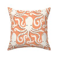 Whimsical Sea Creatures: White Octopuses on a Red Orange Background