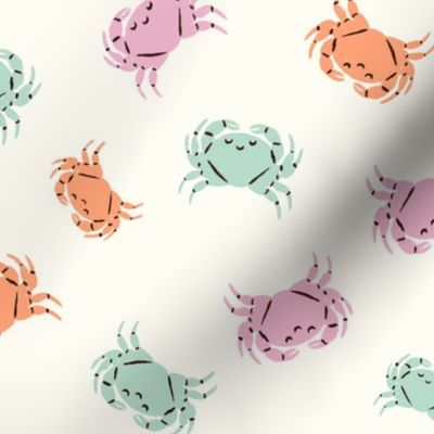 Whimsical Beach Buddies: Colorful Crabs on a White Smoke Background