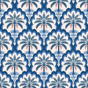 Palm tree scallops/textured blue with red/medium