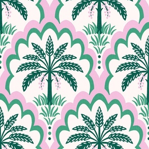 Palm tree scallops/textured pink and green/large