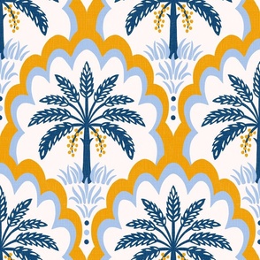 Palm tree scallops/textured blue and orange/large