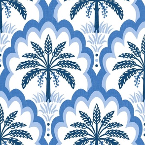 Palm tree scallops/textured blue and white/large