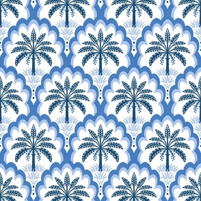 Palm tree scallops/textured blue and white/medium