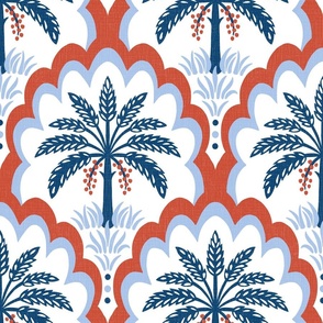 Palm tree scallops/textured red and blue/large