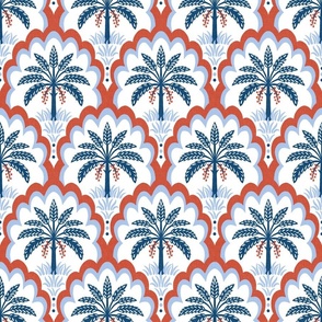 Palm tree scallops/textured red and blue/medium