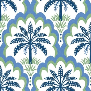 Palm tree scallops/textured blue and green/large