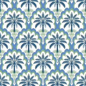 Palm tree scallops/textured blue and green/medium