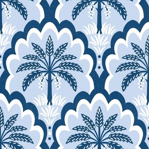 Palm tree scallops/textured light blue background/large