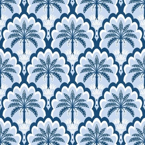 Palm tree scallops/textured light blue background/medium