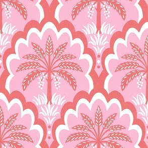 Palm tree scallops/textured pink and coral/large