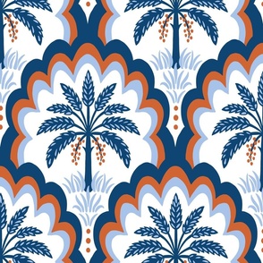 Palm tree scallops/blue and red/large