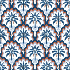 Palm tree scallops/blue and red/medium