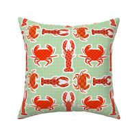 Crabs and Lobsters, Bold Pop Art Maximalism Pattern, Clash of Patterns: Houndstooth, Polka Dots and Checkerboard