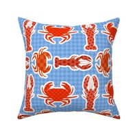 Crabs and Lobsters, Bold Pop Art Maximalism Pattern, Clash of Patterns: Houndstooth, Polka Dots and Checkerboard