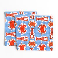 Crabs and Lobsters, Bold Pop Art Maximalism Pattern, Clash of Patterns: Houndstooth, Polka Dots and Checkerboard