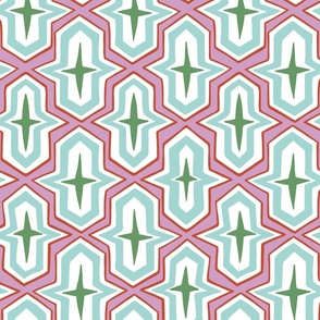 tribal geometric stars/vibrant pink red mint green