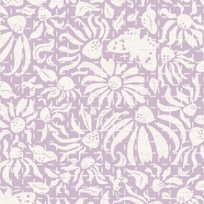 abstract echinacea purpurea l mauve & off white l grid stitched l large