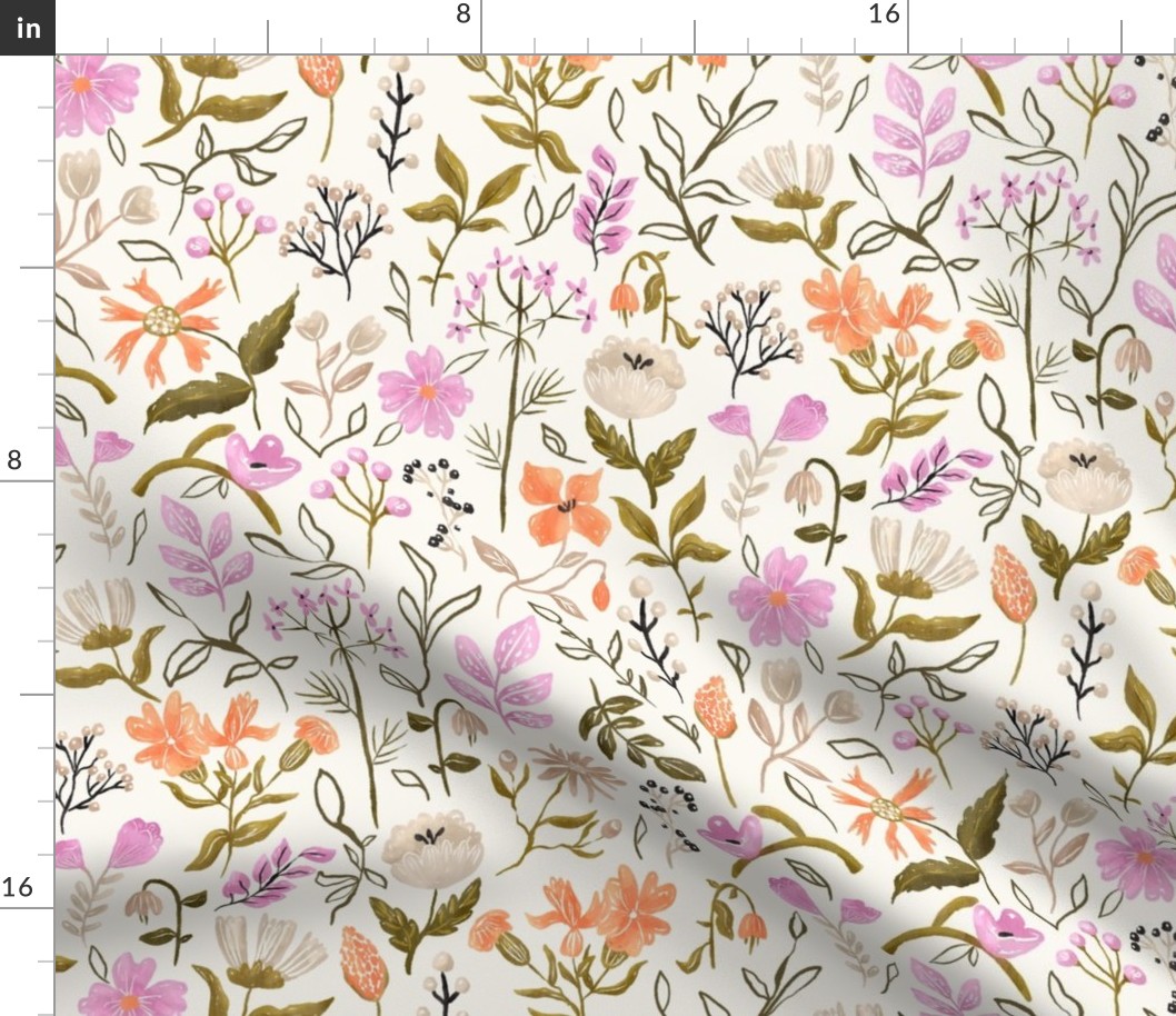 Lavender and Tangerine Woodland and Meadow Florals_Medium