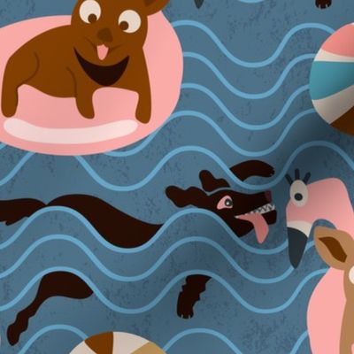  dog vacation | black Labrador retriever | photobombing all vacation pictures | fun novelty summer print | doggy water play | navy blue, pink, terracotta | large