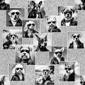 10,5'' Vintage Anthropomorphic Dog with Sunglasses Pattern | Cork Background | Black and White