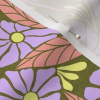 Viveta Groovy Floral Olive green lilac LARGE scale