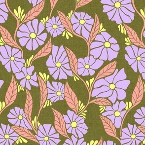 Viveta Groovy Floral Olive green lilac MEDIUM scale