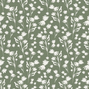 Scattered Daisies Silhouette Green White 
