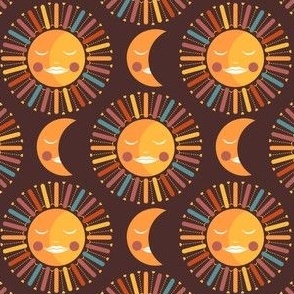 small// 70s sun and moon with rays and hearts Circus brown