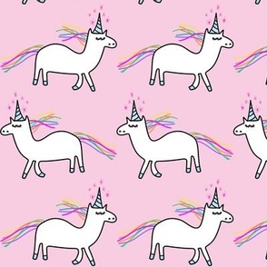 Rainbow unicorn on candy floss pink 