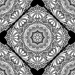 12” Monochrome Mandala Diamond Tile - Medium