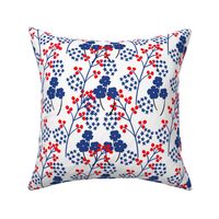 Berry Happy Flower Field Red, White, And Blue Mini Retro Modern Grandmillennial Beach Cottage July 4th Summer Swiss Scandi Pastel Bold 70’s Line Art Garden Floral Meadow Ditzy Repeat Pattern