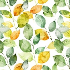 Watercolor Spring Overlaid Leaves