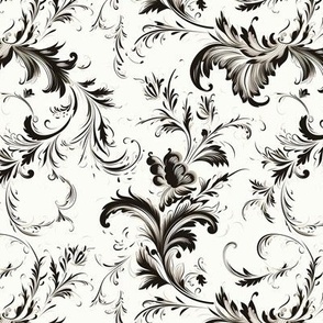 Vintage Tea Tablecloth in Black and White Swirls