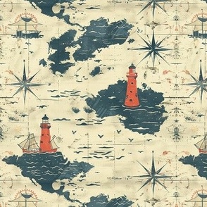Vintage Lighthouse Map