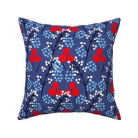 Berry Happy Flower Field Red, White, And Blue Mini Retro Modern Grandmillennial Beach Cottage Navy July 4th Summer Swiss Scandi Pastel Bold 70’s Line Art Garden Floral Meadow Ditzy Repeat Pattern
