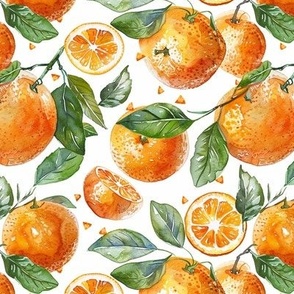 Watercolor Tangerine Citrus Twigs