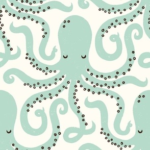 Whimsical Sea Creatures: Aqua Green Octopuses on a White Background