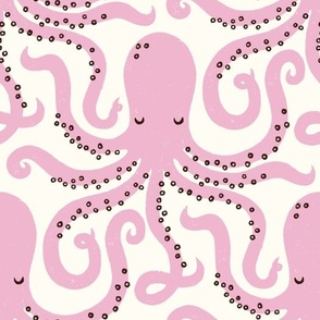 Whimsical Sea Creatures: Blush Pink Octopuses on a White Background