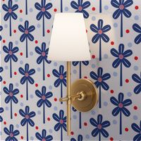 Windmill Flowers Red White And Blue Mini USA Flag Colors Independence Day July 4th Picnic Party Celebration Retro Modern Scandi Half-Drop Daisy Garden And Polka Dot 70’s Floral Pattern