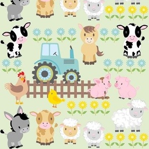 farm animals on mint ground